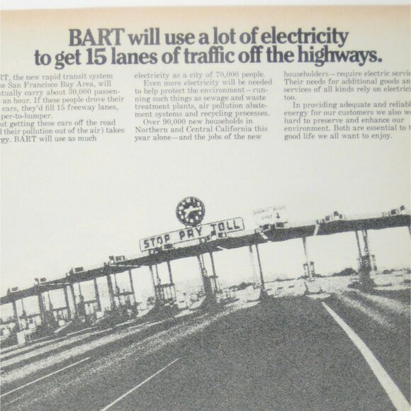 1972 Vintage BART Electricity Usage Traffic Print Ad Pacific Gas & Electric Co - Picture 2 of 2